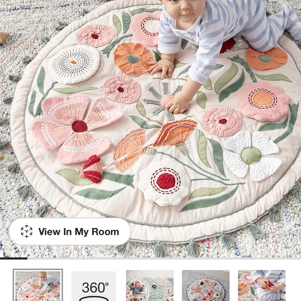 Floral Baby Play Mat with Pink and Green Accents